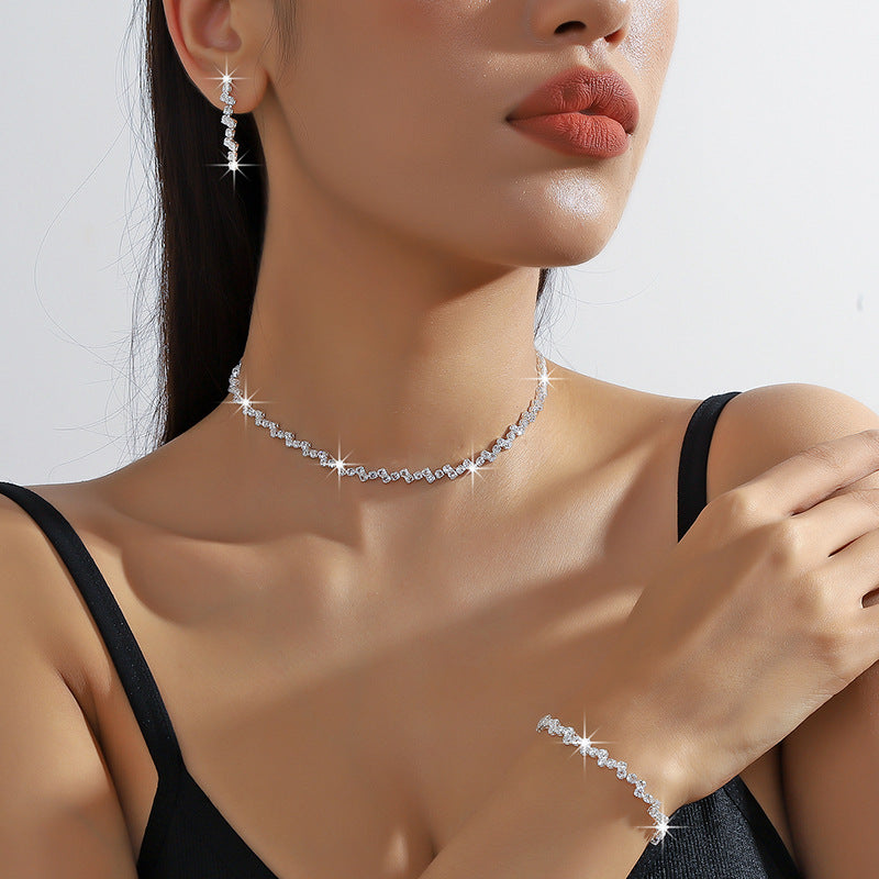Zircon Necklace Earrings And Bracelet