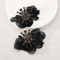 Rhinestone Chiffon Flower Earrings