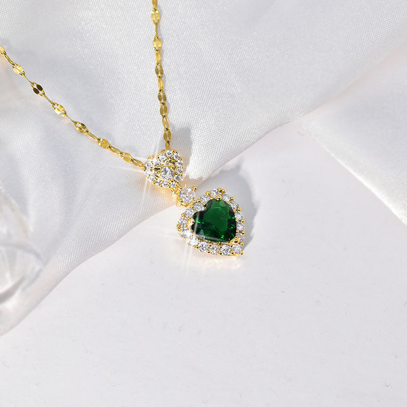Green Zircon Heart Set Necklace